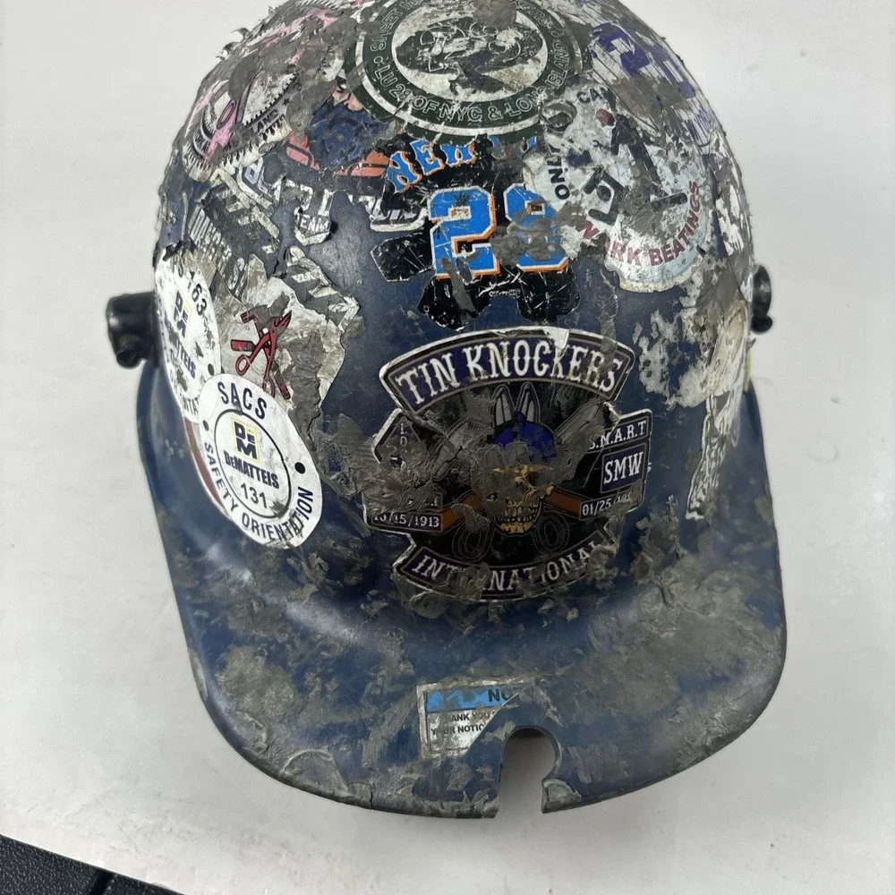 Authentic NYC Union Hard Hat | Local 28 Tin Knocker Stickers | Industrial Decor